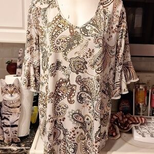Womens Stem Vine casual stretch 3/4 sleeve paisley plus size top 2X